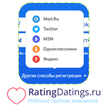 Окно для входа через социальные сети ВКонтакте, Facebook или через обширный список других